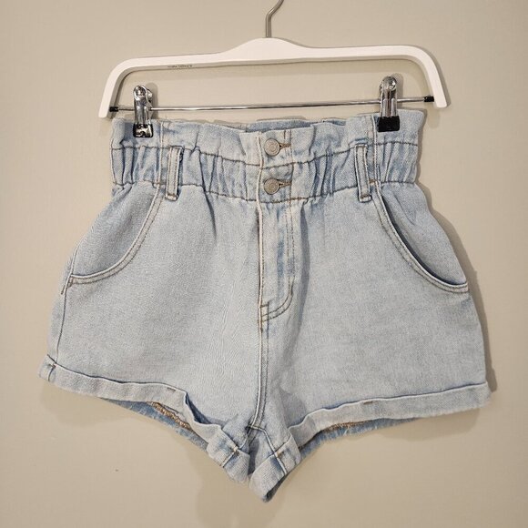 Pacsun Light Blue Wash Paperbag Denim Mom Shorts - Size M - Picture 1 of 7